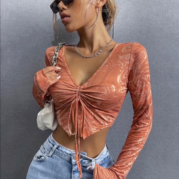 3/$40 (bundle) Marble print drawstring crop top - Picture 2 of 4